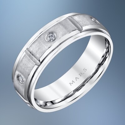 14KT WHITE GOLD GENTS 7MM DIAMOND WEDDING BAND FEATURING 6 ROUND BRILLIANT DIAMONDS TOTALING .16 CTS