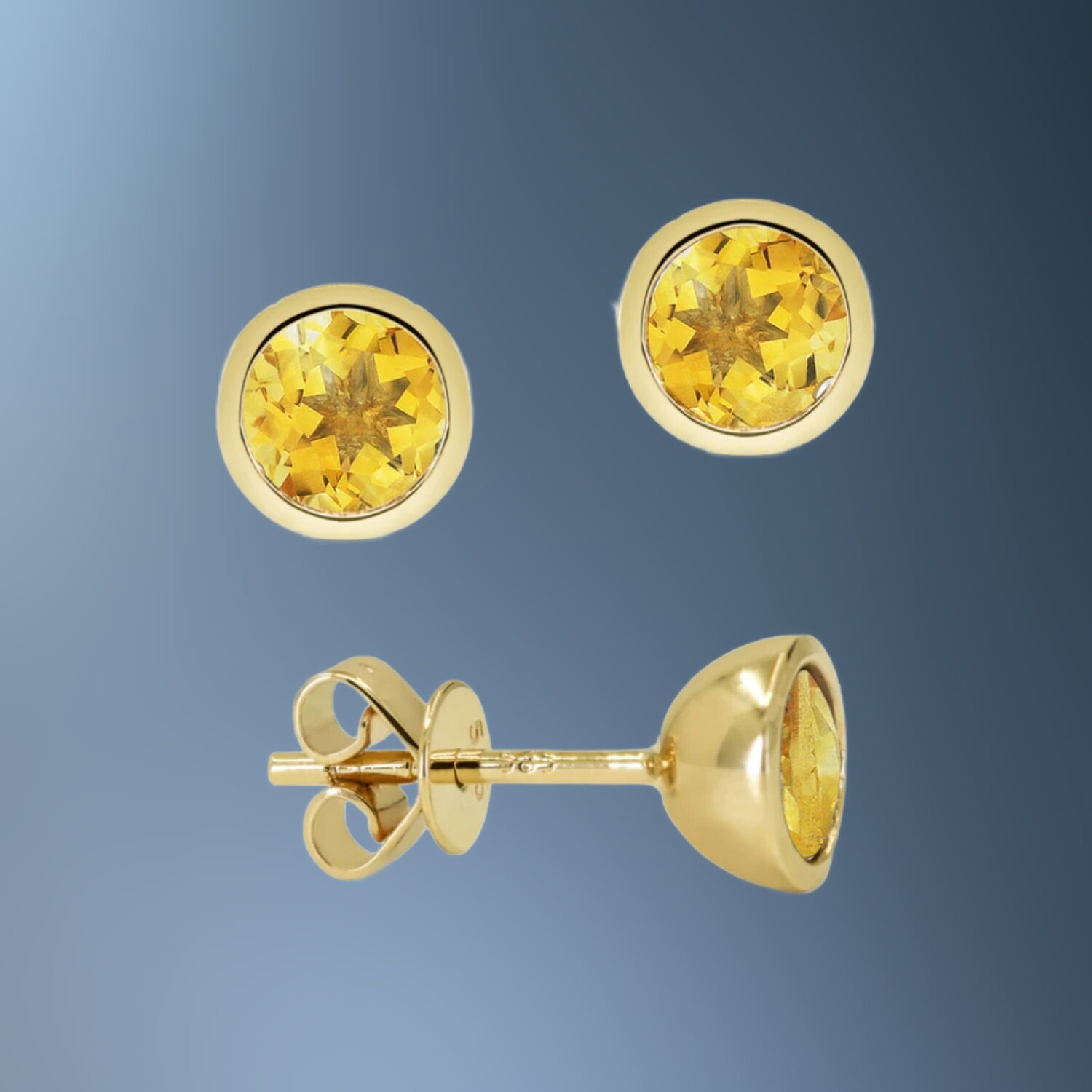 14 KARAT YELLOW GOLD BEZEL SET CITRINE STUD EARRINGS CONTAINING TWO ROUND CITRINES TOTALING 1.01 CARATS 14 KARAT YELLOW GOLD BEZEL SET CITRINE STUD EARRINGS CONTAINING TWO ROUND CITRINES TOTALING 1.01 CARATS