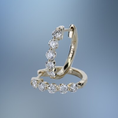 ONE PAIR OF 14KT YELLOW GOLD DIAMOND HOOPS CONTAINING 1.00 CT OF NATURAL ROUND BRILLIANT CUT DIAMONDS WITH A HINGE BACK