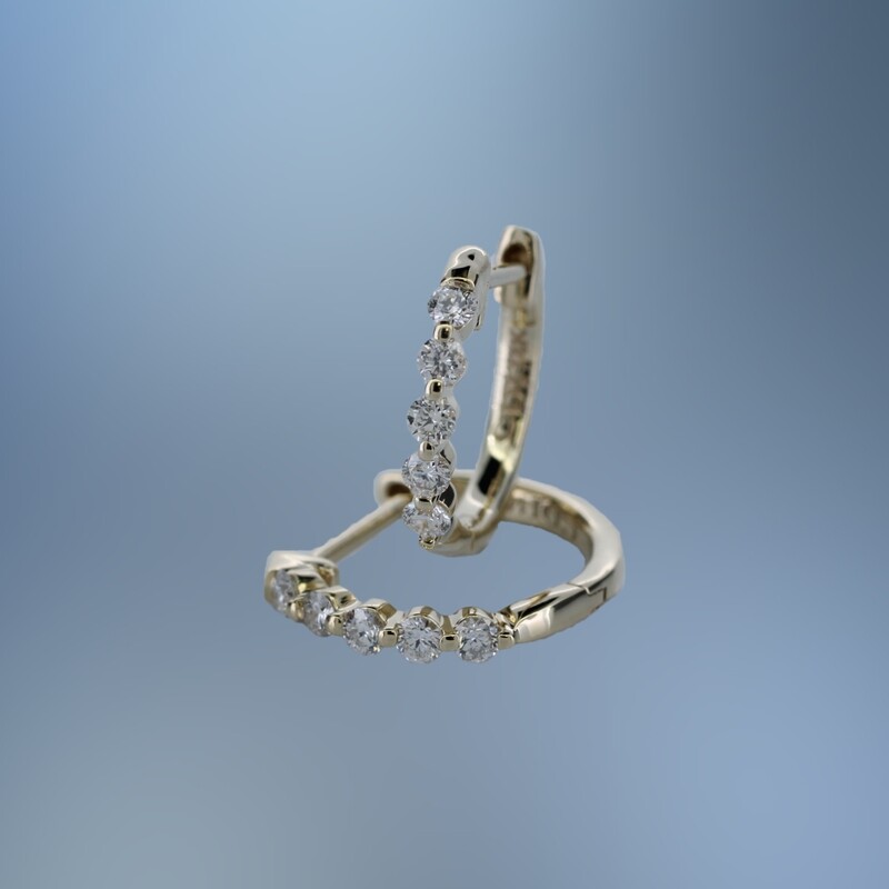 ONE PAIR OF 14KT YELLOW GOLD DIAMOND HOOPS CONTAINING .25 CT OF NATURAL ROUND BRILLIANT CUT DIAMONDS WITH A HINGE BACK