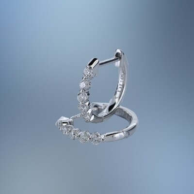 ONE PAIR OF 14KT WHITE GOLD DIAMOND HOOPS CONTAINING .25 CT OF NATURAL ROUND BRILLIANT CUT DIAMONDS WITH A HINGE BACK
