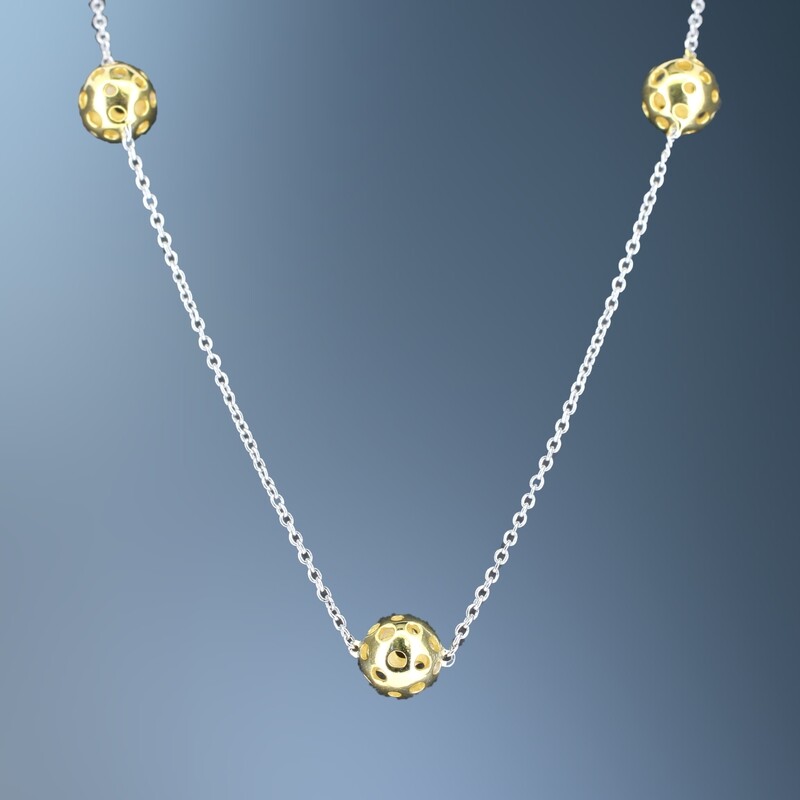 ONE STERLING SILVER GOLD PLATED LADY'S  STATION NECKLACE ON AN ADJUSTABLE CHAIN
