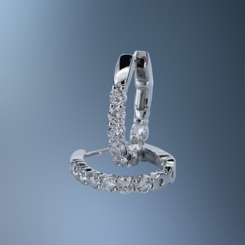 14KT WHITE GOLD INSIDE & OUT OVAL DIAMOND HOOP EARRING CONTAINING 18 NATURAL ROUND BRILLIANT DIAMONDS TOTALING 1.59 CTS