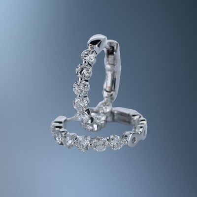 14KT WHITE GOLD INSIDE & OUT ROUND DIAMOND HOOP EARRING CONTAINING 18 NATURAL ROUND BRILLIANT DIAMONDS TOTALING 1.55 CTS 14KT WHITE GOLD INSIDE & OUT ROUND DIAMOND HOOP EARRING CONTAINING 18 NATURAL ROUND BRILLIANT DIAMONDS TOTALING 1.55 CTS