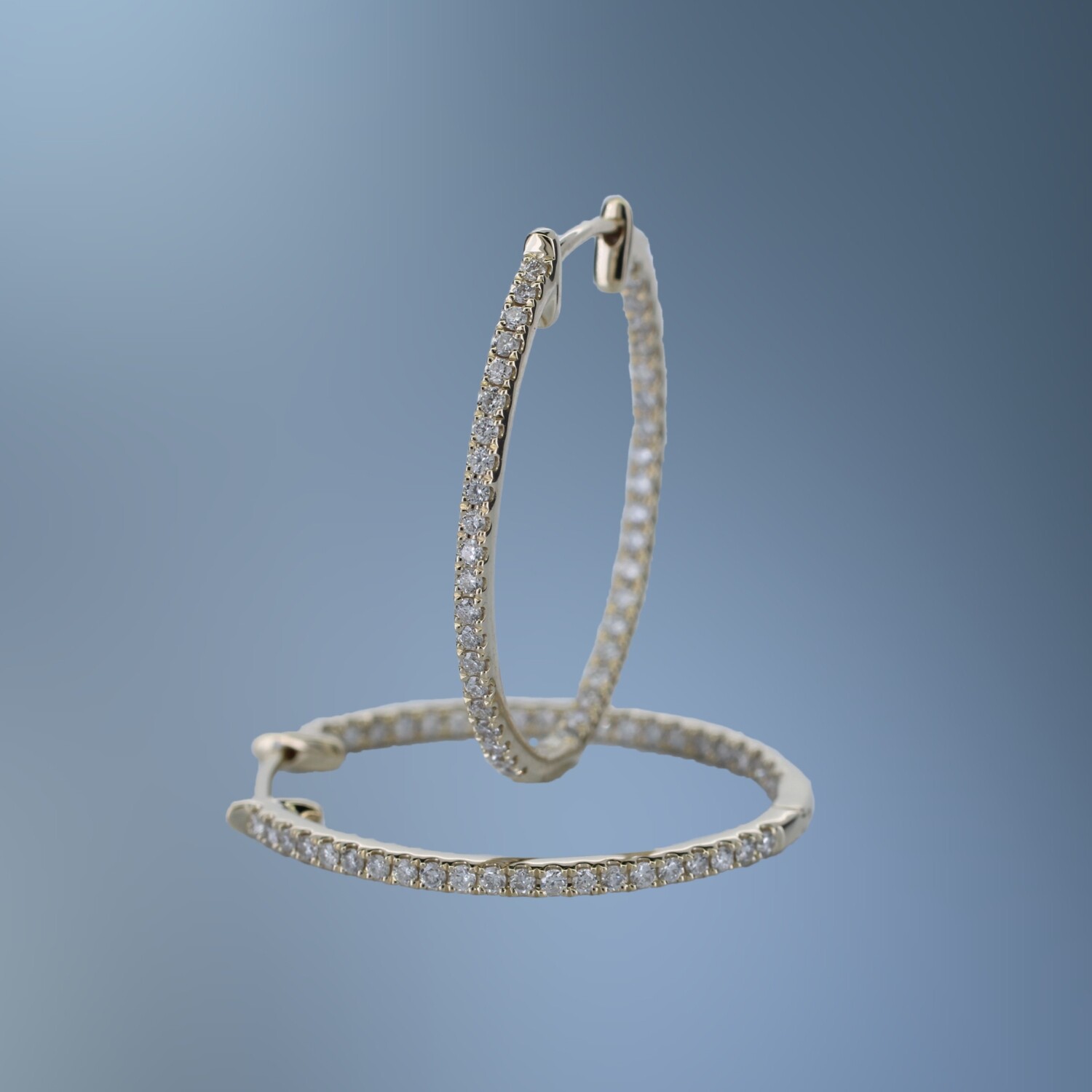 14KT YELLOW GOLD INSIDE & OUT OVAL DIAMOND HOOP EARRING CONTAINING 82 NATURAL ROUND BRILLIANT DIAMONDS TOTALING .41 CTS 14KT YELLOW GOLD INSIDE & OUT OVAL DIAMOND HOOP EARRING CONTAINING 82 NATURAL ROUND BRILLIANT DIAMONDS TOTALING .41 CTS