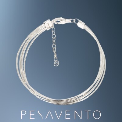 ONE STERLING SILVER 5 STRAND ADJUSTABLE BRACELET WITH A LOBSTER CLAW CLASP. 8" IN LENGTH