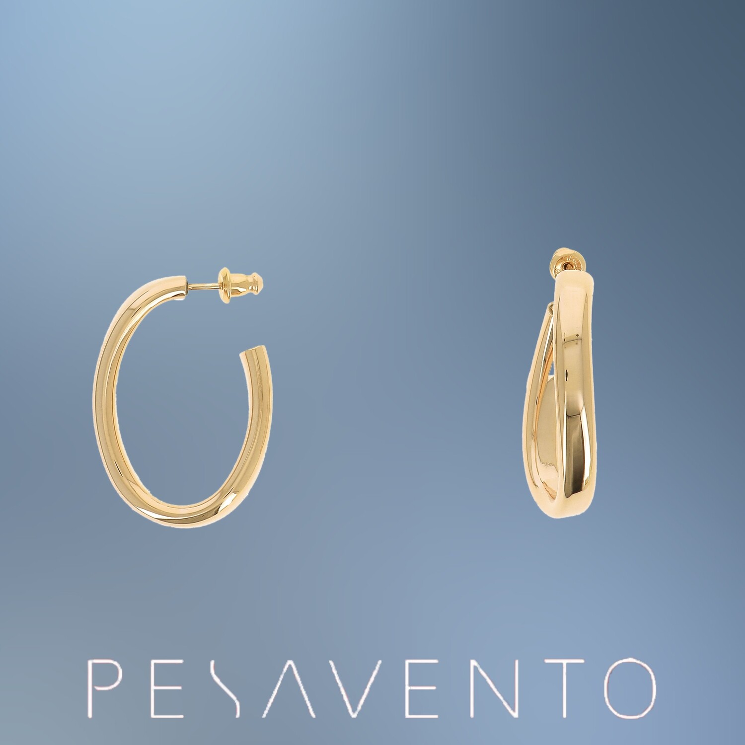 ONE PAIR OF STERLING SILVER/18KT YELLOW GOLD VERMEIL THICK WAVE OVAL HOOP EARRINGS ONE PAIR OF STERLING SILVER/18KT YELLOW GOLD VERMEIL THICK WAVE OVAL HOOP EARRINGS