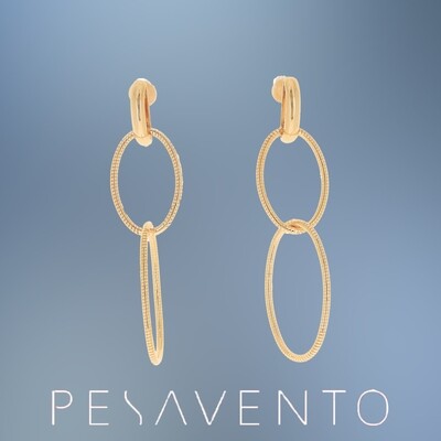 ONE PAIR OF STERLING SILVER/18KT YELLOW GOLD VERMEIL OVAL DROP EARRINGS​
​