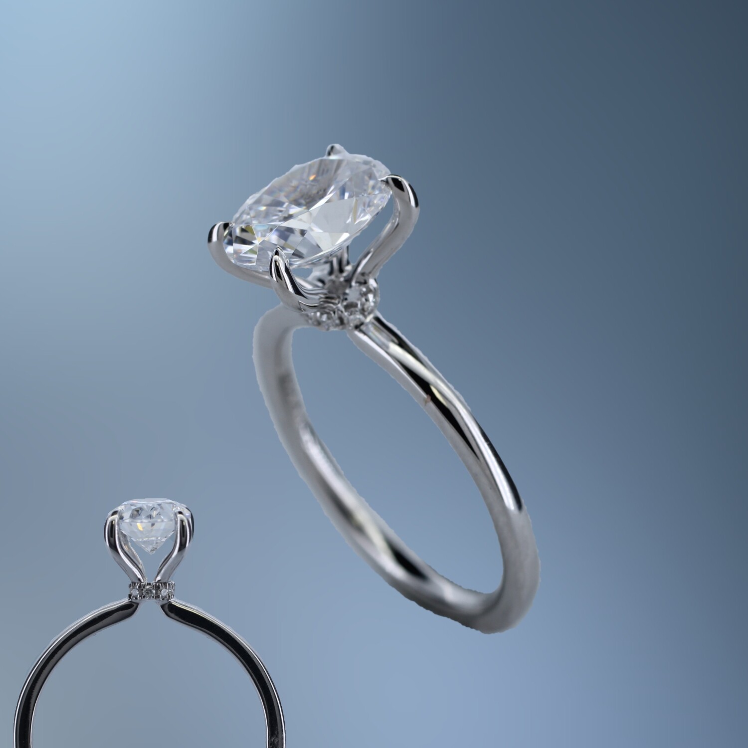 ONE 14KT WHITE  GOLD ENGAGEMENT RING WITH DIAMOND COLLAR