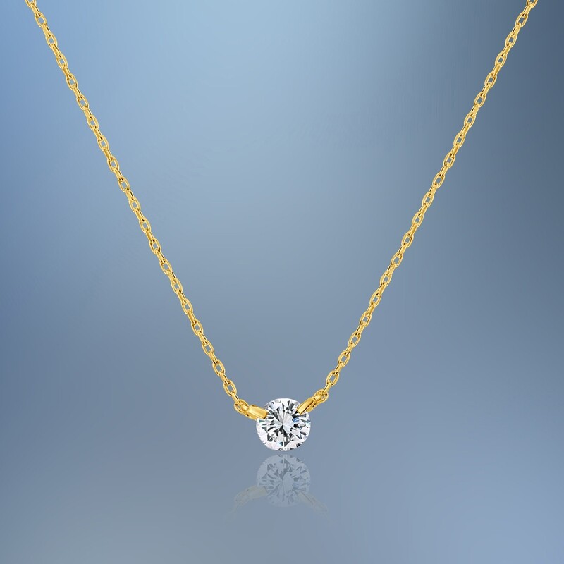 ONE 18KT YELLOW GOLD LADIES DIAMOND PENDANT CONTAINING ONE .50 CT NATURAL ROUND BRILLIANT CUT DIAMOND ON A 17" ADJUSTABLE CHAIN.