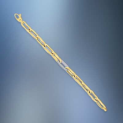 ONE 14KT YELLOW GOLD LADIES DIAMOND PAPERCLIP BRACELET 8" IN LENGTH CONTAINING .65 CTS OF NATURAL ROUND BRILLIANT CUT DIAMONDS.