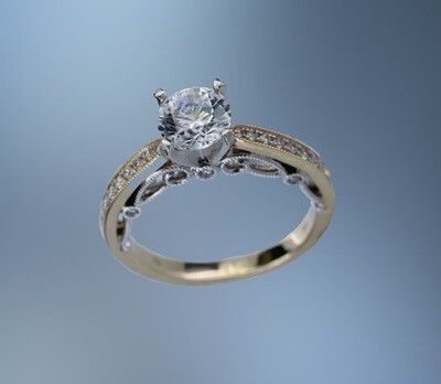 14KT TWO TONE ENGAGEMENT RING FEATURING 18 ROUND BRILLIANT DIAMONDS TOTALING 0.21 CTS