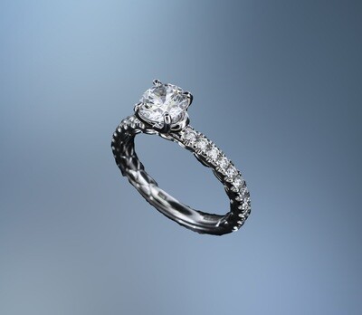 A. JAFFE 14 KT WHITE GOLD ENGAGEMENT RING FEATURING 22 ROUND BRILLIANT CUT DIAMONDS TOTALING 0.48 CTS