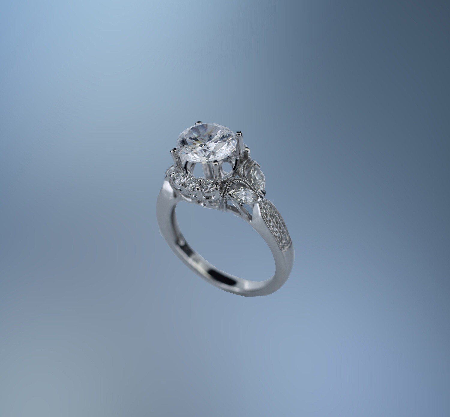 ONE 14 KARAT WHITE GOLD ENGAGEMENT RING