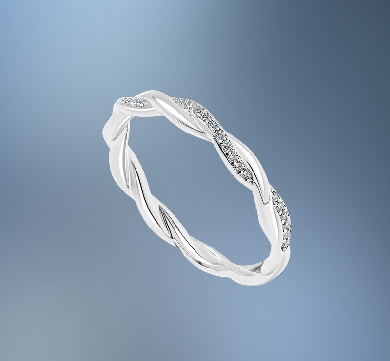14KT WHITE GOLD WEDDING BAND FEATURING  32 ROUND BRILLIANT CUT DIAMONDS TOTALING .11 CTS