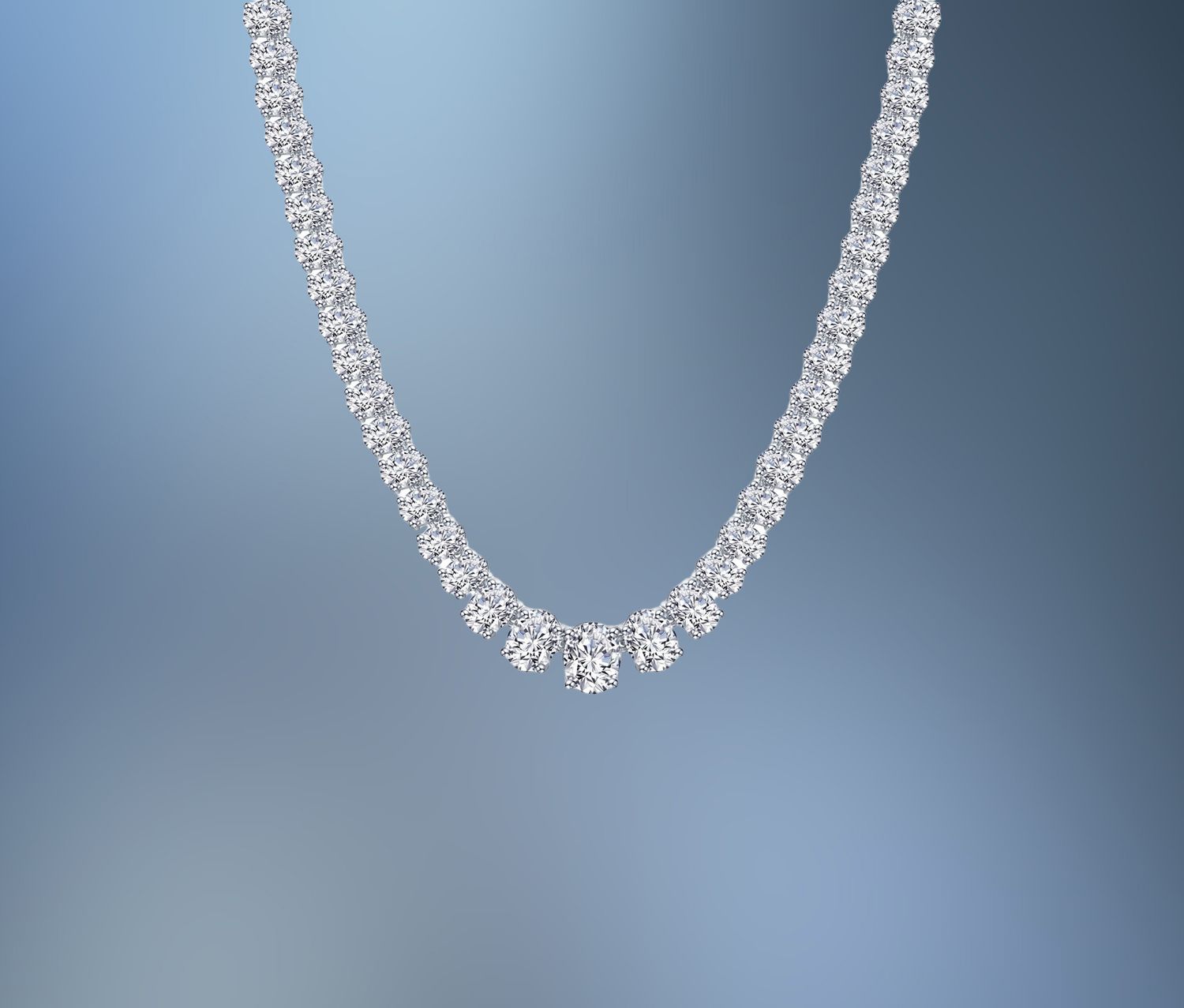 ONE 14 KARAT WHITE GOLD LAB GROWN DIAMOND TENNIS NECKLACE ONE 14 KARAT WHITE GOLD LAB GROWN DIAMOND TENNIS NECKLACE