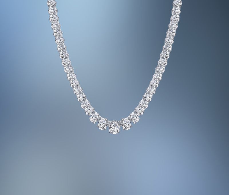 ONE 14 KARAT WHITE GOLD LAB GROWN DIAMOND TENNIS NECKLACE