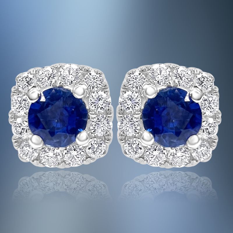 ONE PAIR OF 14KT WHITE GOLD LADIES DIAMOND AND SAPPHIRE EARRINGS