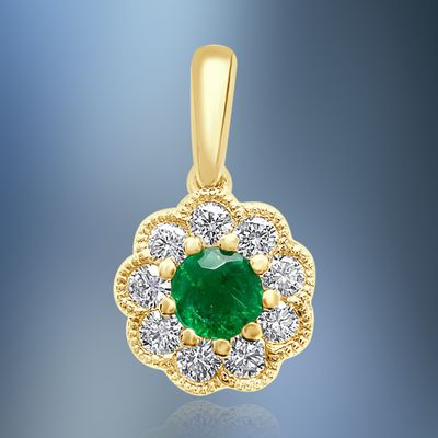 ONE 14KT YELLOW GOLD DIAMOND AND EMERALD PENDANT ONE 14KT YELLOW GOLD DIAMOND AND EMERALD PENDANT