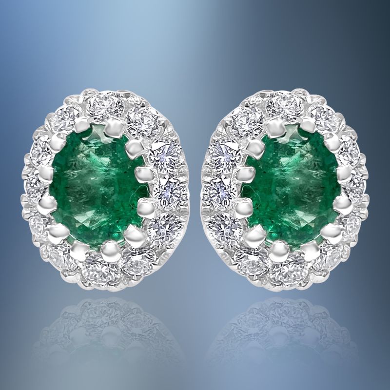 ONE PAIR OF 14KT WHITE GOLD LADIES DIAMOND AND EMERALD EARRINGS