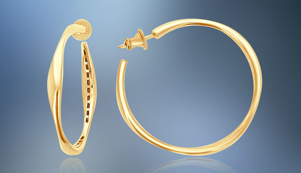 ONE PAIR OF STERLING SILVER WITH 18KT YG VERMEIL HOOP EARRINGS