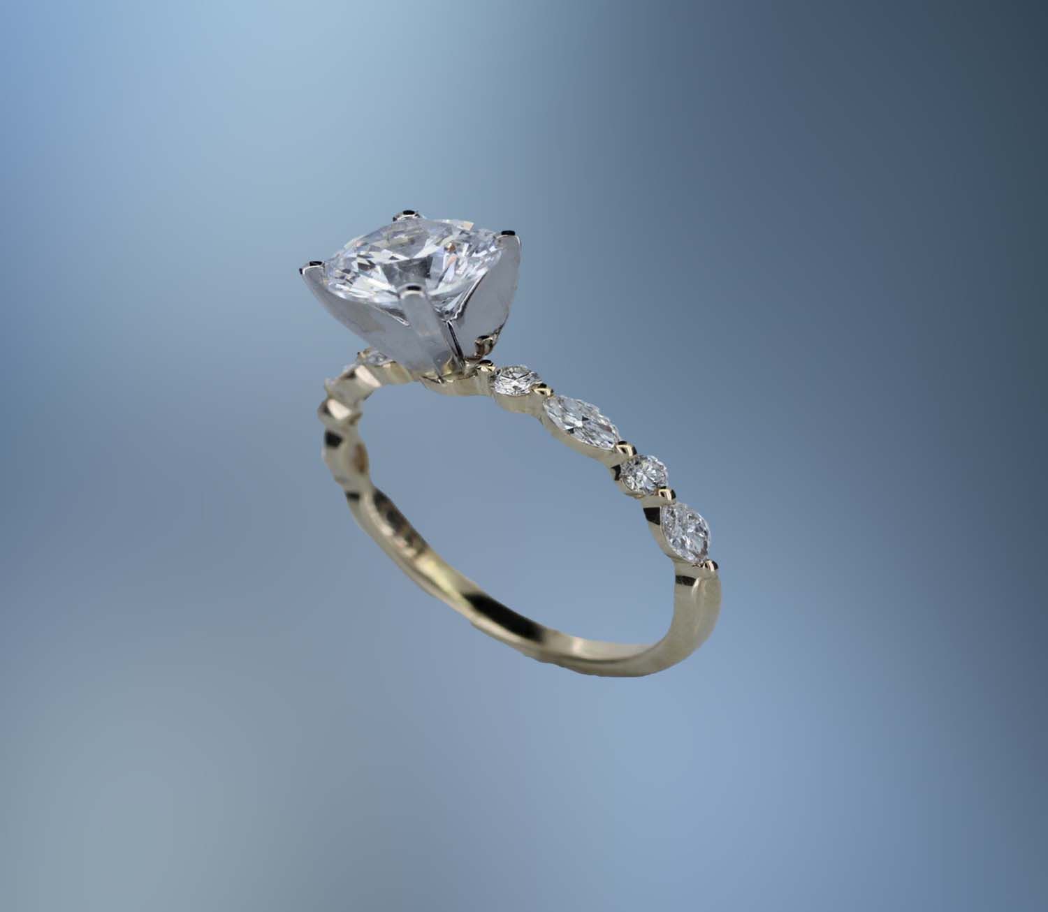 14KT YELLOW GOLD ENGAGEMENT RING FEATURING