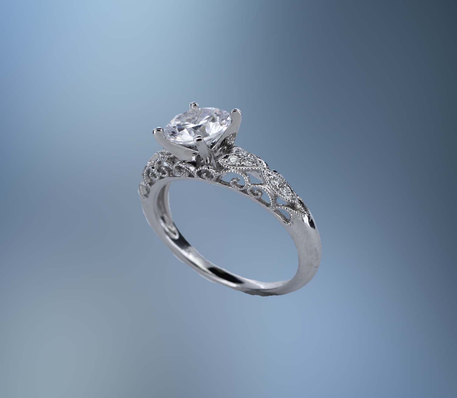 ONE 14KT WHITE GOLD VINTAGE STYLE ENGAGEMENT RING ONE 14KT WHITE GOLD VINTAGE STYLE ENGAGEMENT RING