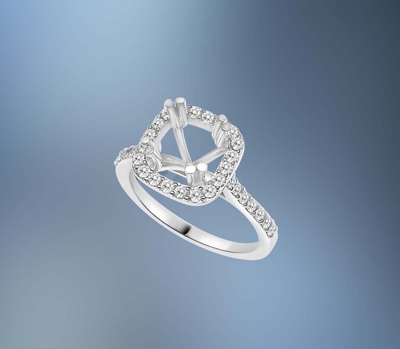 ONE 14KT WHITE GOLD LADIES HALO DIAMOND ENGAGEMENT RING