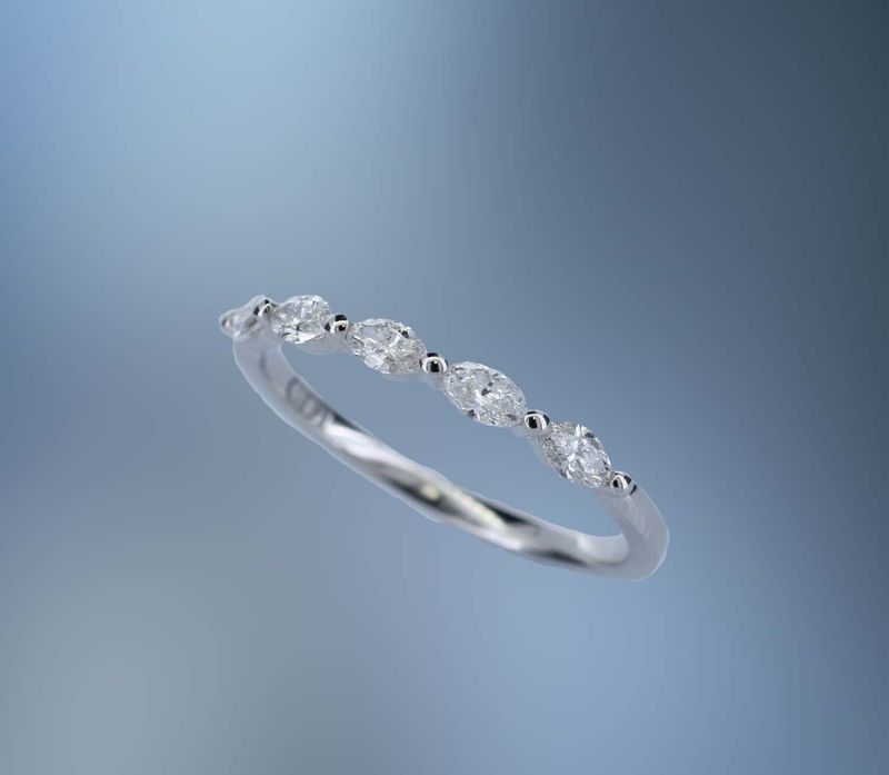 14 KARAT WHITE GOLD 5 STONE SIDE SET MARQUISE DIAMOND WEDDING BAND TOTALING .35 CTS WEDDING BAND.​ ​
