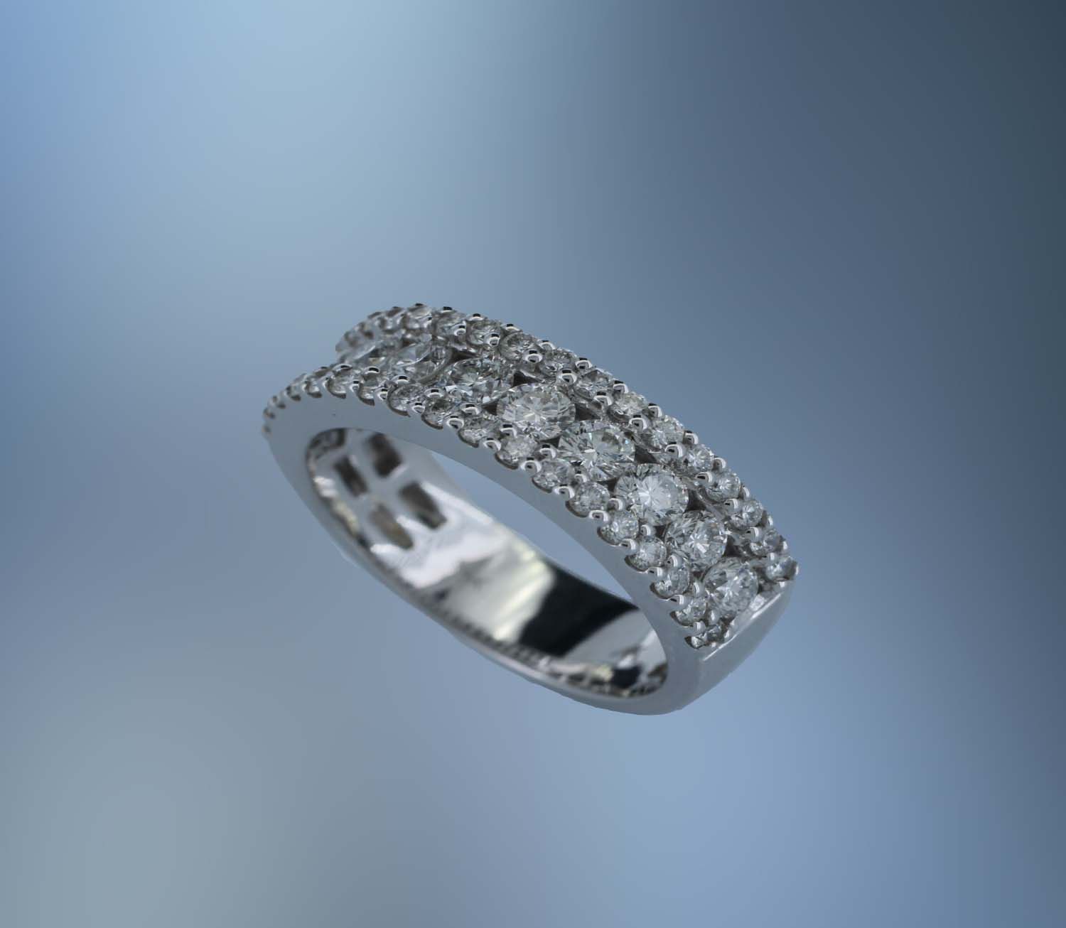 ONE 14KT WHITE GOLD LADIES FASHION DIAMOND RING CONTAINING 1.50 CTS. OF NATURAL ROUND BRILLIANT CUT DIAMONDS​ ​