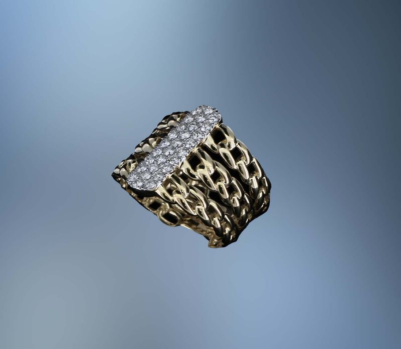 14KT TWO-TONE DIAMOND FASHION RING FEATURING 28 ROUND BRILLIANT CUT DIAMONDS TOTALING 0.41 CTS.