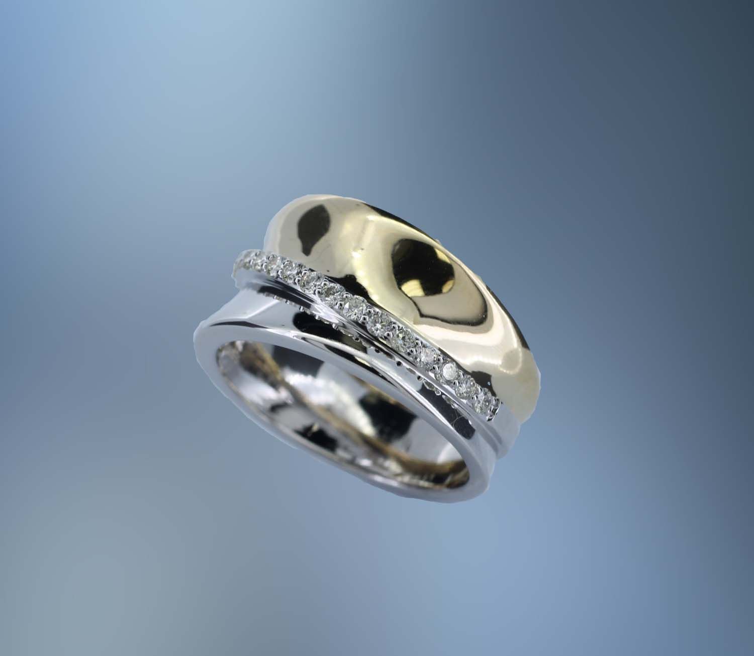 14KT TWO TONE  WIDE DIAMOND FASHION RING  FEATURING .40  CTS OF ROUND BRILLIANT DIAMONDS