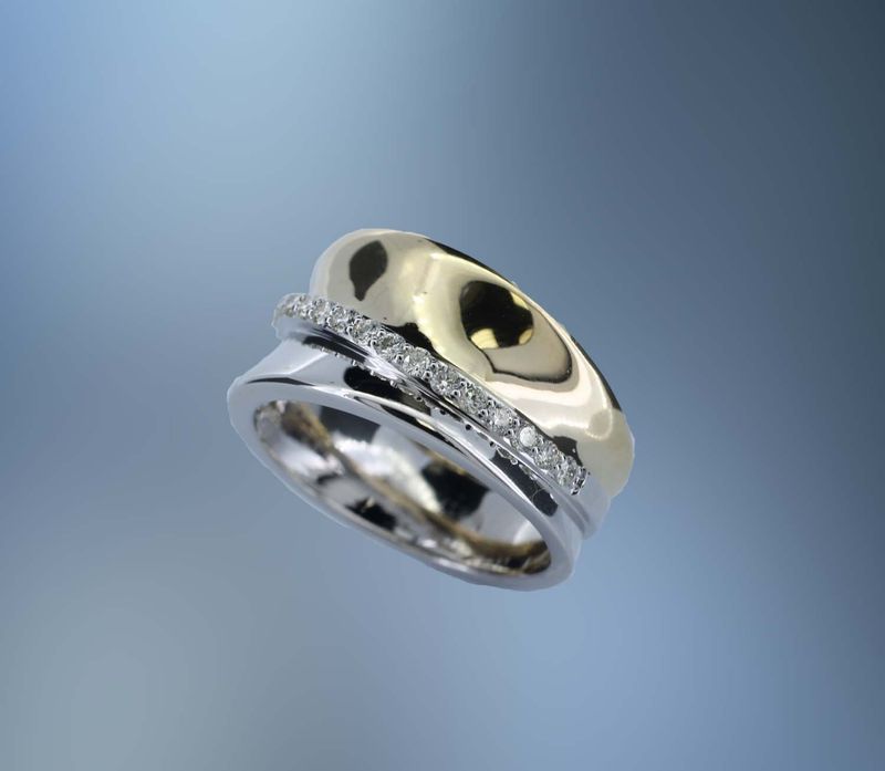 14KT TWO TONE  WIDE DIAMOND FASHION RING  FEATURING .40  CTS OF ROUND BRILLIANT DIAMONDS