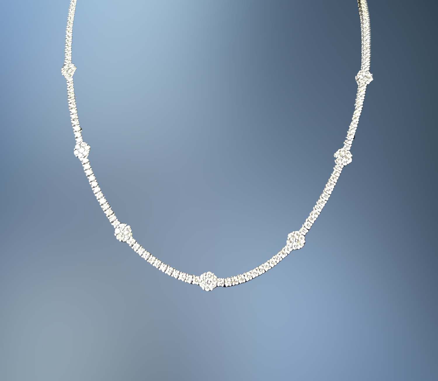 FB0108W 14KT WHITE GOLD 15.5 INCH DIAMOND NECKLACE FEATURING 243 ROUND BRILLIANT DIAMONDS TOTALING 4.60 CTS FB0108W 14KT WHITE GOLD 15.5 INCH DIAMOND NECKLACE FEATURING 243 ROUND BRILLIANT DIAMONDS TOTALING 4.60 CTS