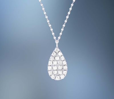 14KT WHITE GOLD PEAR SHAPE DIAMOND PENDANT FEATURING 21 ROUND BRILLIANT CUT DIAMONDS TOTALING 0.14 CTS 14KT WHITE GOLD PEAR SHAPE DIAMOND PENDANT FEATURING 21 ROUND BRILLIANT CUT DIAMONDS TOTALING 0.14 CTS