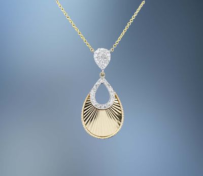 14KT YELLOW GOLD DIAMOND PENDANT FEATURING 34 ROUND BRILLIANT CUT DIAMONDS TOTALING .18 CTS. ON AN 18' ADJUSTABLE CHAIN 14KT YELLOW GOLD DIAMOND PENDANT FEATURING 34 ROUND BRILLIANT CUT DIAMONDS TOTALING .18 CTS. ON AN 18' ADJUSTABLE CHAIN
