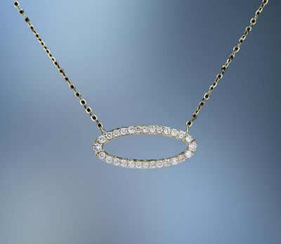 14KT YELLOW GOLD OVAL DIAMOND NECKLACE FEATURING 28 ROUND BRILLIANT CUT DIAMONDS TOTALING 0.22 CTS. 14KT YELLOW GOLD OVAL DIAMOND NECKLACE FEATURING 28 ROUND BRILLIANT CUT DIAMONDS TOTALING 0.22 CTS.