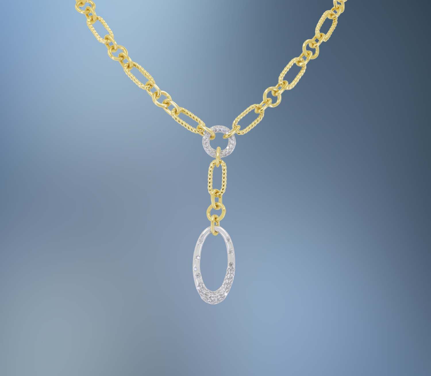 ONE 14KT WHITE AND YELLOW GOLD LADIES DIAMOND PENDANT CONTAINING .29 CTS OF NATURAL ROUND BRILLIANT CUT DIAMONDS.ON AN 18 ONE 14KT WHITE AND YELLOW GOLD LADIES DIAMOND PENDANT CONTAINING .29 CTS OF NATURAL ROUND BRILLIANT CUT DIAMONDS.ON AN 18" PAPERCLIP CHAIN