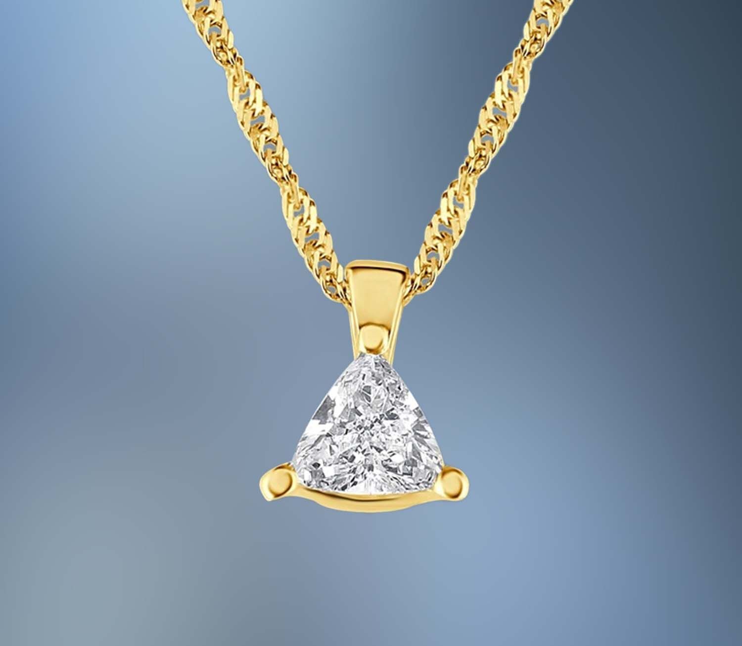 ONE 14KT YELLOW GOLD DIAMOND PENDANT CONTAINING ONE PRONG SET .39 CT. NATURAL TRILLION CUT DIAMOND