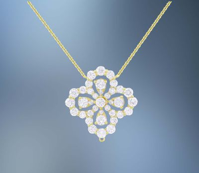 ONE 14KT YELLOW GOLD LADIES DIAMOND PENDANT CONTAINING 1.06 CTS. OF NATURAL ROUND BRILLIANT CUT DIAMONDS ON AN 18" CHAIN WITH A LOBSTER CLAW CLASP.