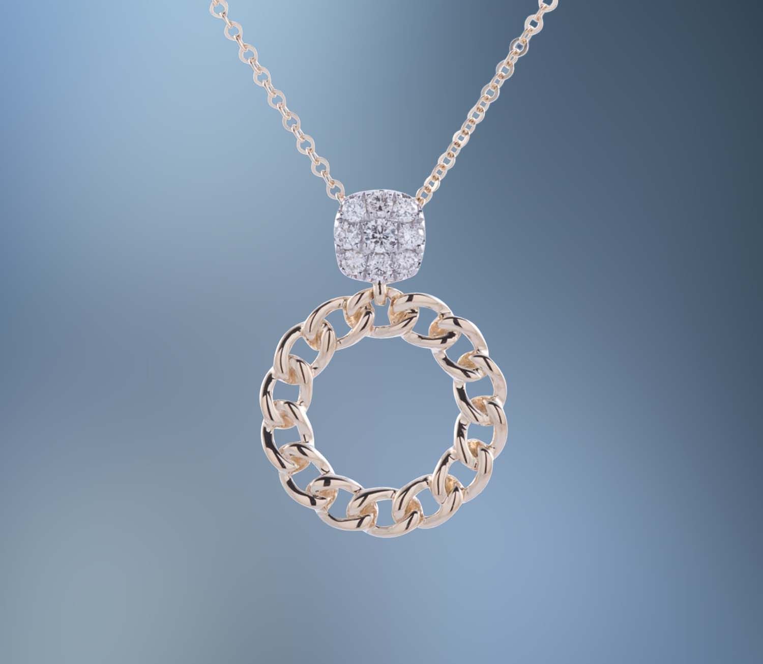 ONE 14KT YELLOW GOLD LADIES DIAMOND PENDANT CONTAINING .22 CTS. OF NATURAL ROUND BRILLIANT CUT DIAMONDS ON AN 18" ADJUSTABLE CHAIN