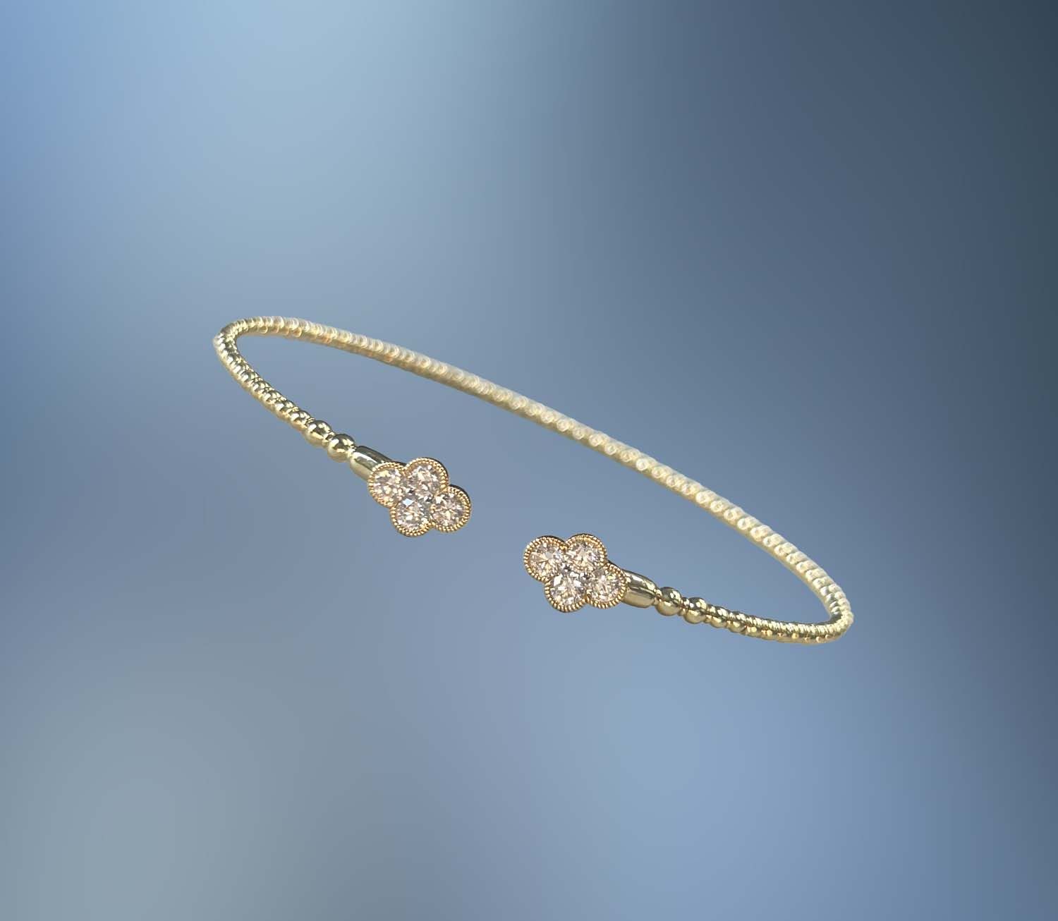 14KT YELLOW GOLD FLEXIBLE TREFOIL DIAMOND BANGLE
