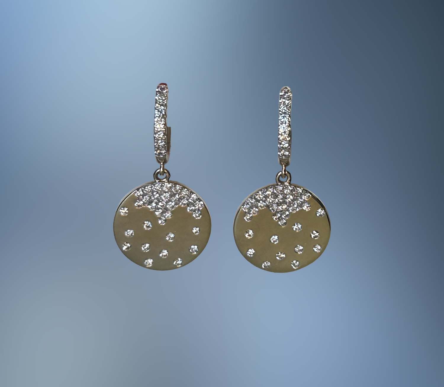 14KT GOLD DIAMOND HOOP BANGLE EARRINGS