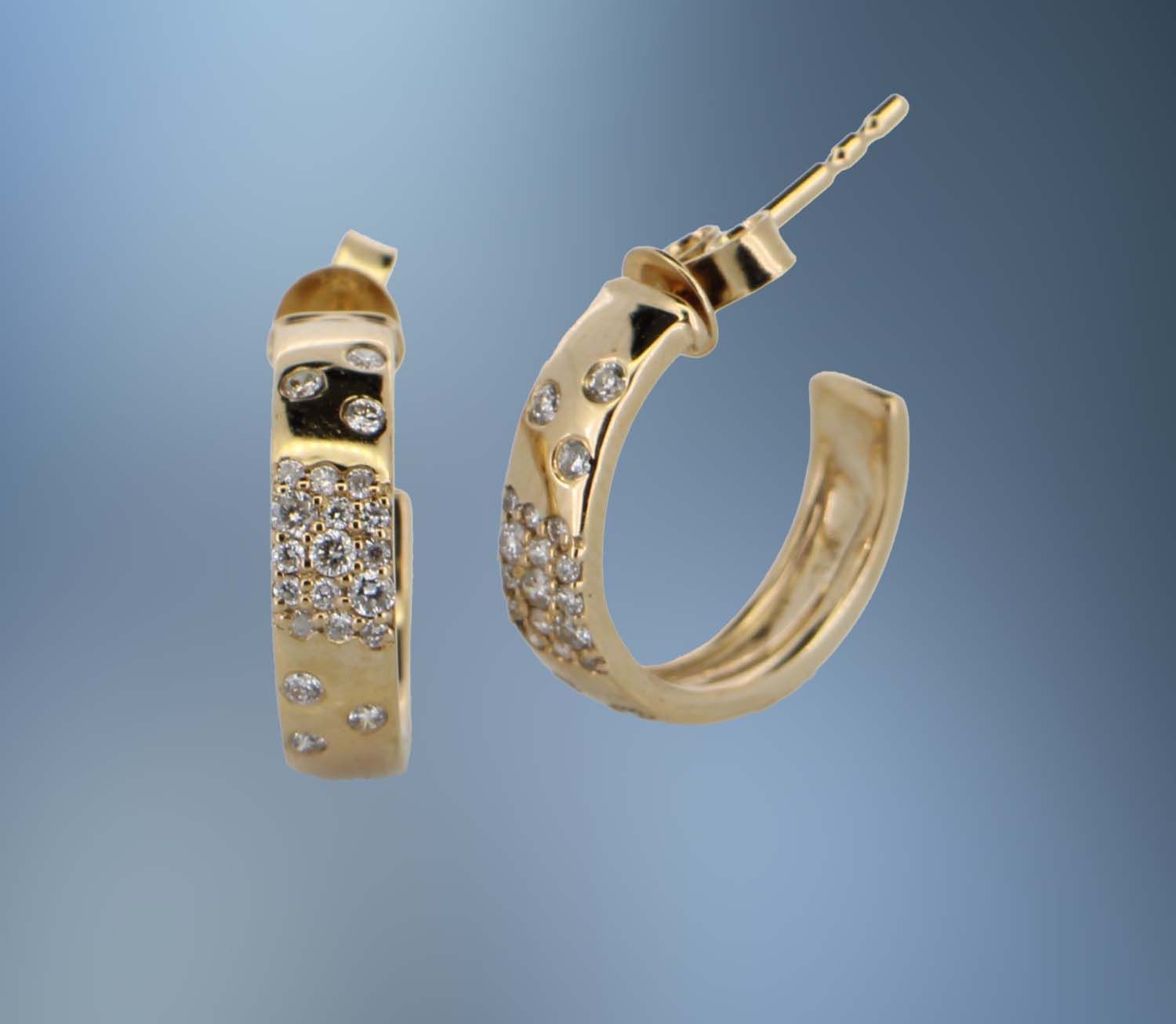 1 14KT GOLD DIAMOND HOOP EARRINGS