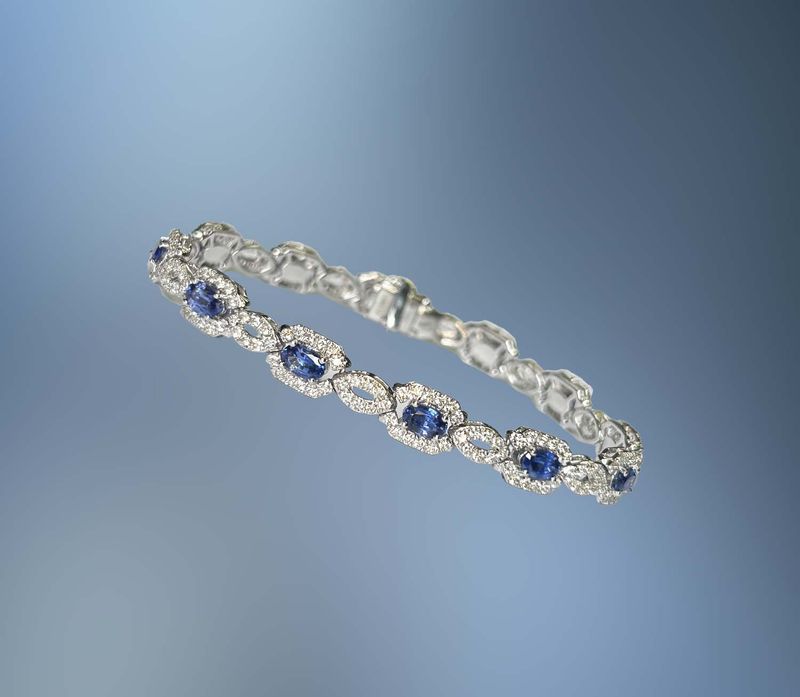 1 14KT WG BLUE SAPPHIRE AND DIAMOND BRACELET