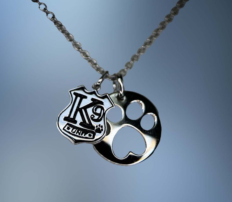 ONE STERLING SILVER DOG PAW NECKLACE WITH THE K9 LOGO