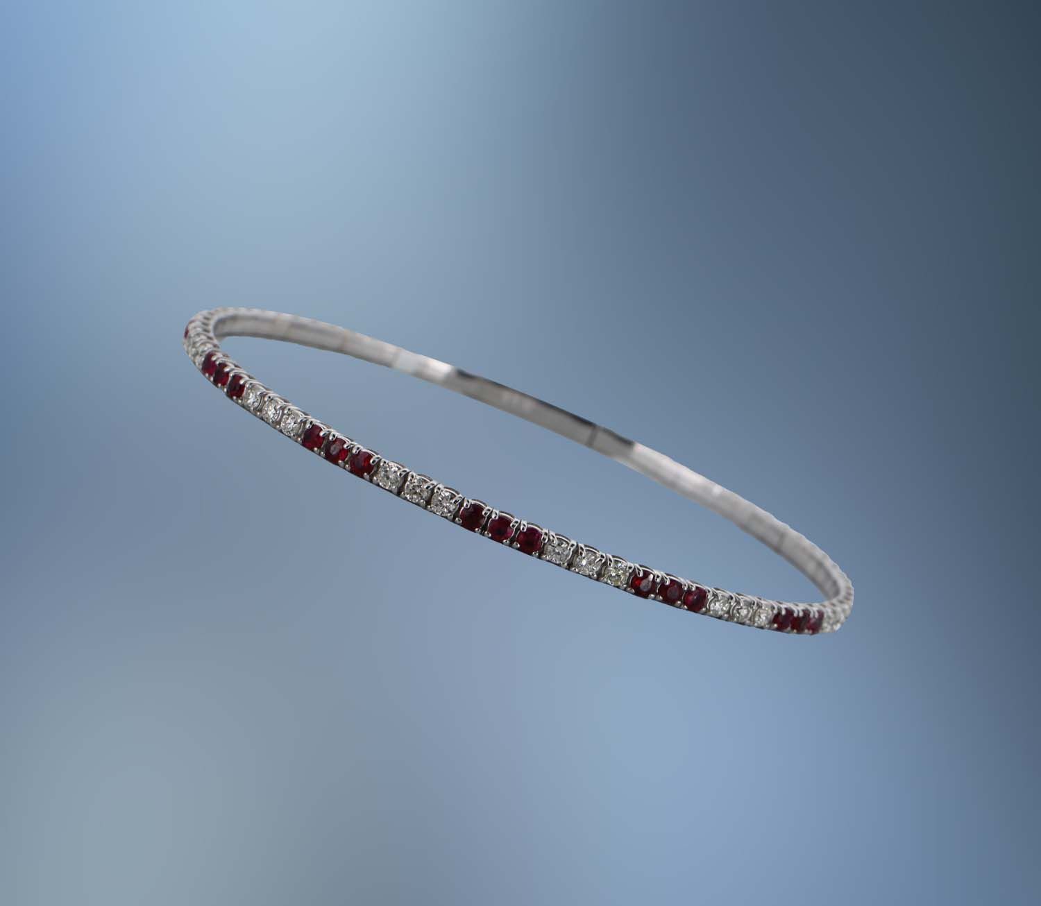14KT WHITE GOLD DIAMOND & RUBY FLEXIBLE BANGLE BRACELET