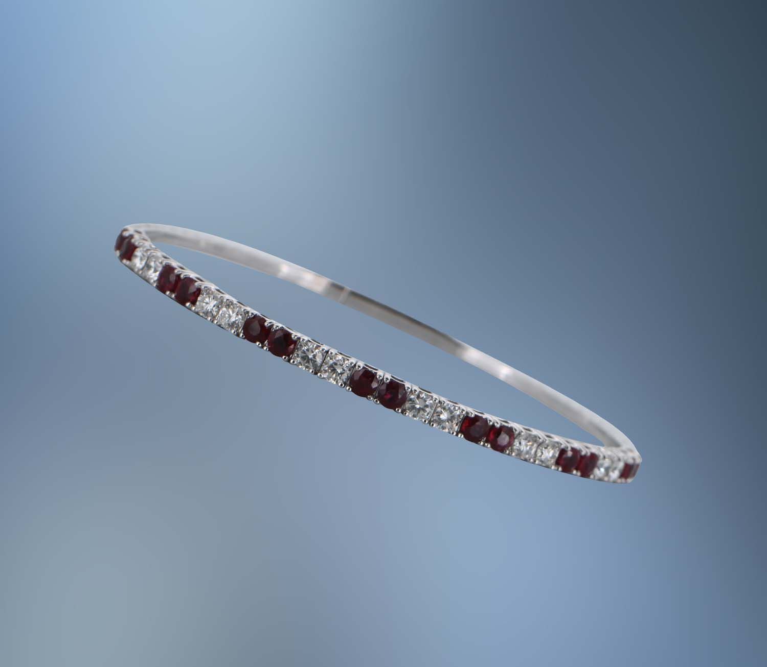 14KT WHITE GOLD FLEXIBLE RUBY AND SAPPHIRE BRACELET