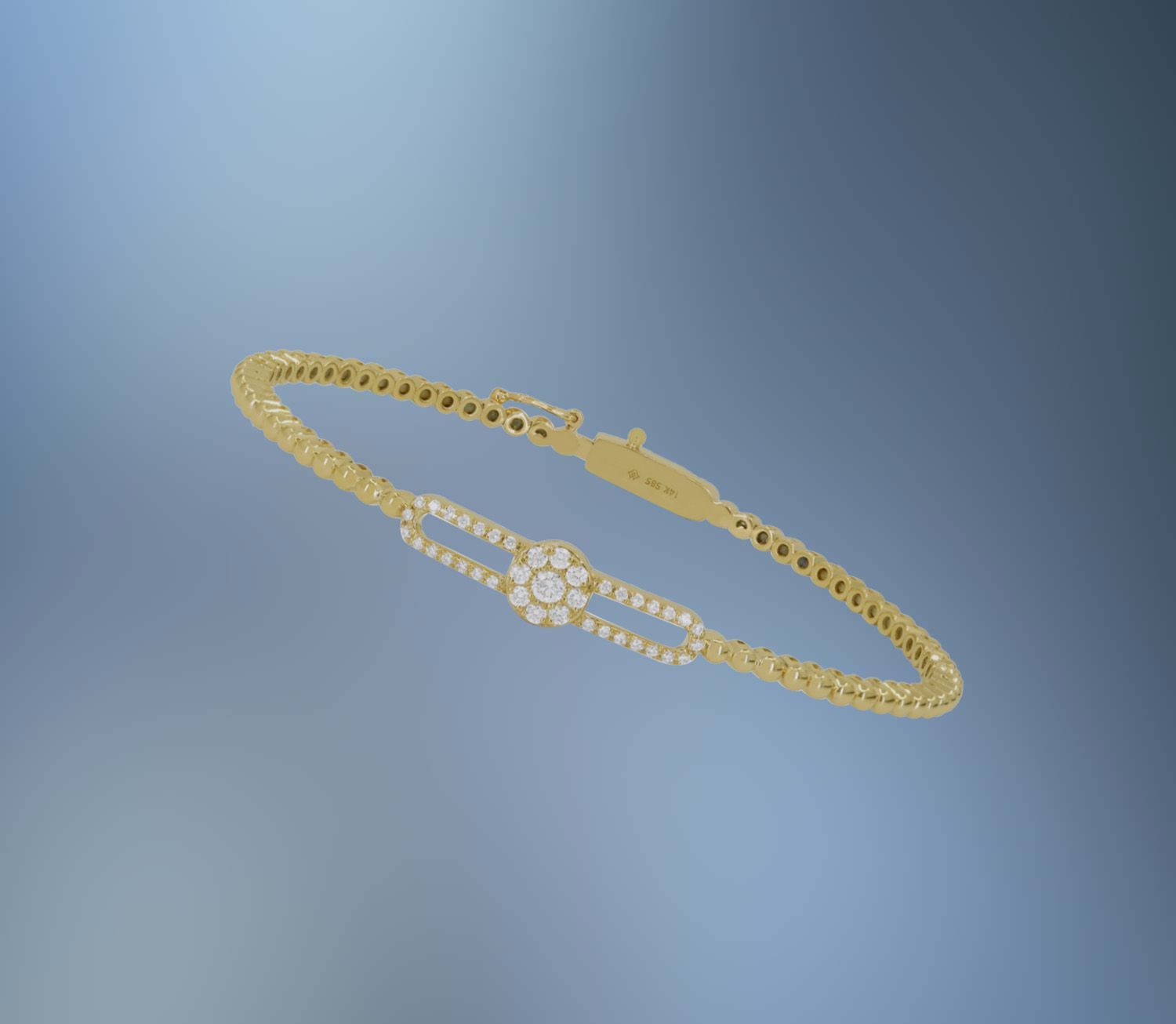 ONE 14KT YELLOW GOLD DIAMOND FLEXIBLE BANGLE BRACELET