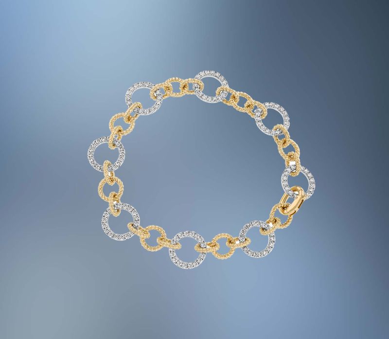 14KT WHITE AND YELLOW GOLD BIG LINK DIAMOND BRACELET